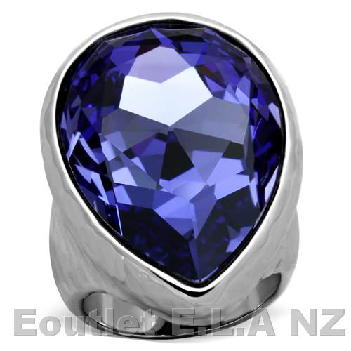 HUGE 33mm PURPLE SWAROVSKI CRYSTAL ST.STEEL RING-4 sizes
